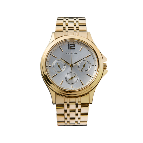 Qorum Verve Men’s Multi-Function Watch – Silver Dial, Gold plated Stainless Steel Strap