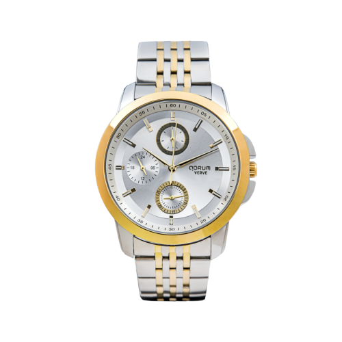 Qorum Verve Men’s Multi-Function Watch – Silver Dial, Two-Tone Gold plated Stainless Steel Strap