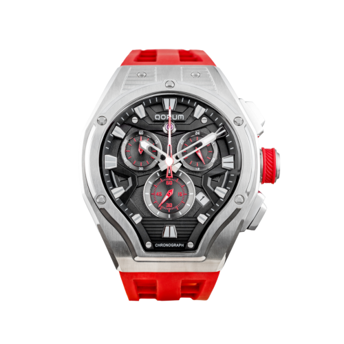 Qorum Equinox Men’s Chronograph Watch – Red Dial, Silver Detailing, Red Silicon Strap 