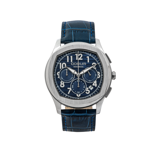 Qorum Kronos Men’s Chronograph Watch – Blue Dial, Blue genuine leather strap
