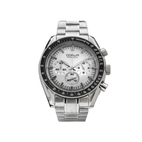 Qorum Monaco Men’s Chronograph Watch – Ivory White Dial, Stainless Steel Strap
