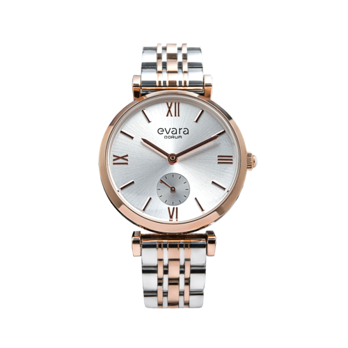 Qorum Evara Ladies Multi-function Watch – Silver Dial, Two-Tone Rose Gold plated Stainless Steel Strap 