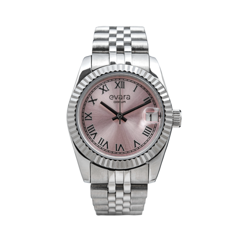 Qorum Evara Ladies Watch – Pink Dial, Date display, Stainless Steel Strap