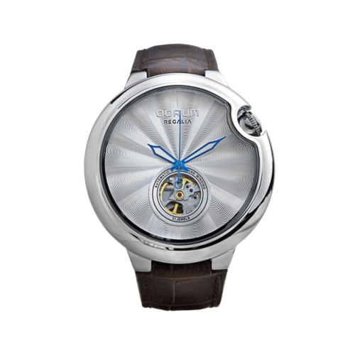 Qorum Regalia Men’s Automatic Watch - Silver Dial, Brown genuine leather strap