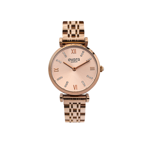 Qorum Evara Ladies Watch - Rose Gold Dial, Rose Gold plated Stainless Steel Strap