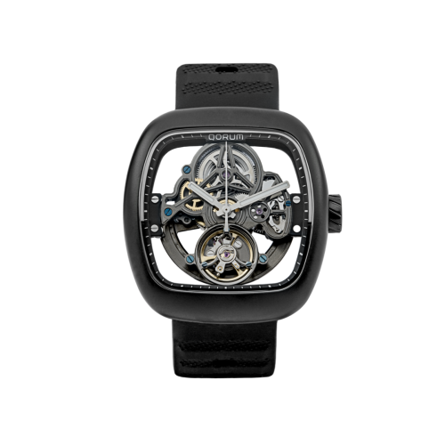 Qorum Equinox Men’s Automatic Skeleton Watch – Black Dial, Square Black Case, Black Silicon Strap