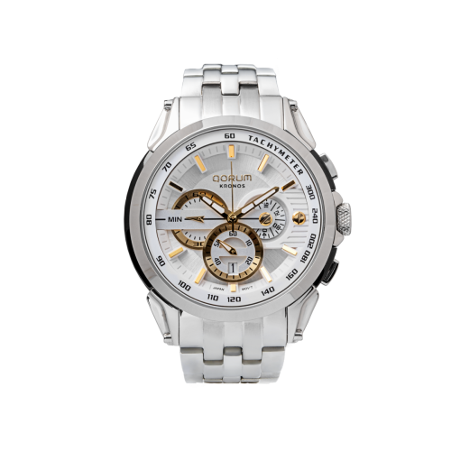 Qorum Kronos Men’s Chronograph Watch – White Dial, Stainless Steel Strap 